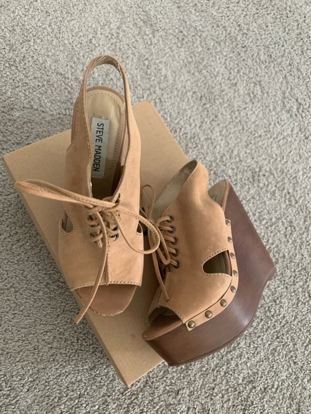 Steve Madden Tan Suede Lace-Up Platform Wedge Sandals